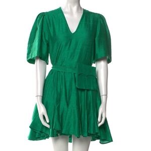RHODE VIVIENNE SLUBBED SILK DRESS in Emerald, Does NOT Have Belt Bag Size XS